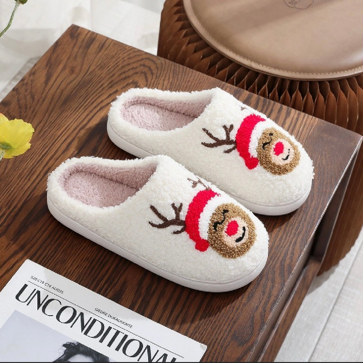 Rain Deer Fuzzy Slippers