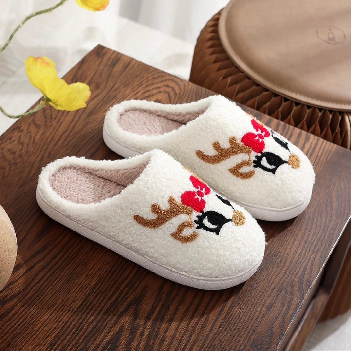 Cute Rain Deer Fuzzy Slippers