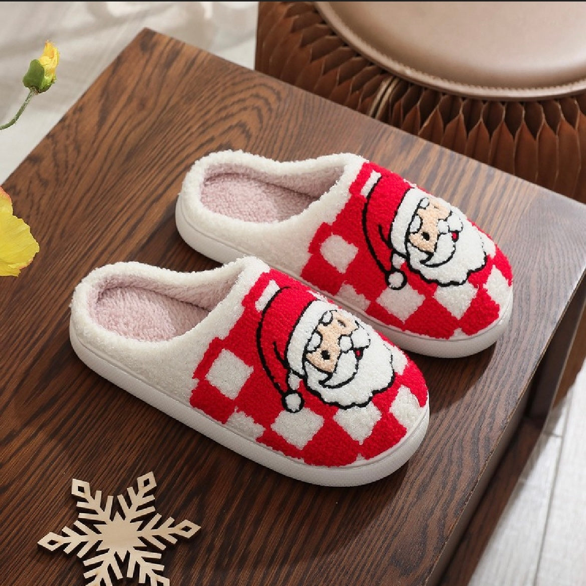 Santa fuzzy slippers
