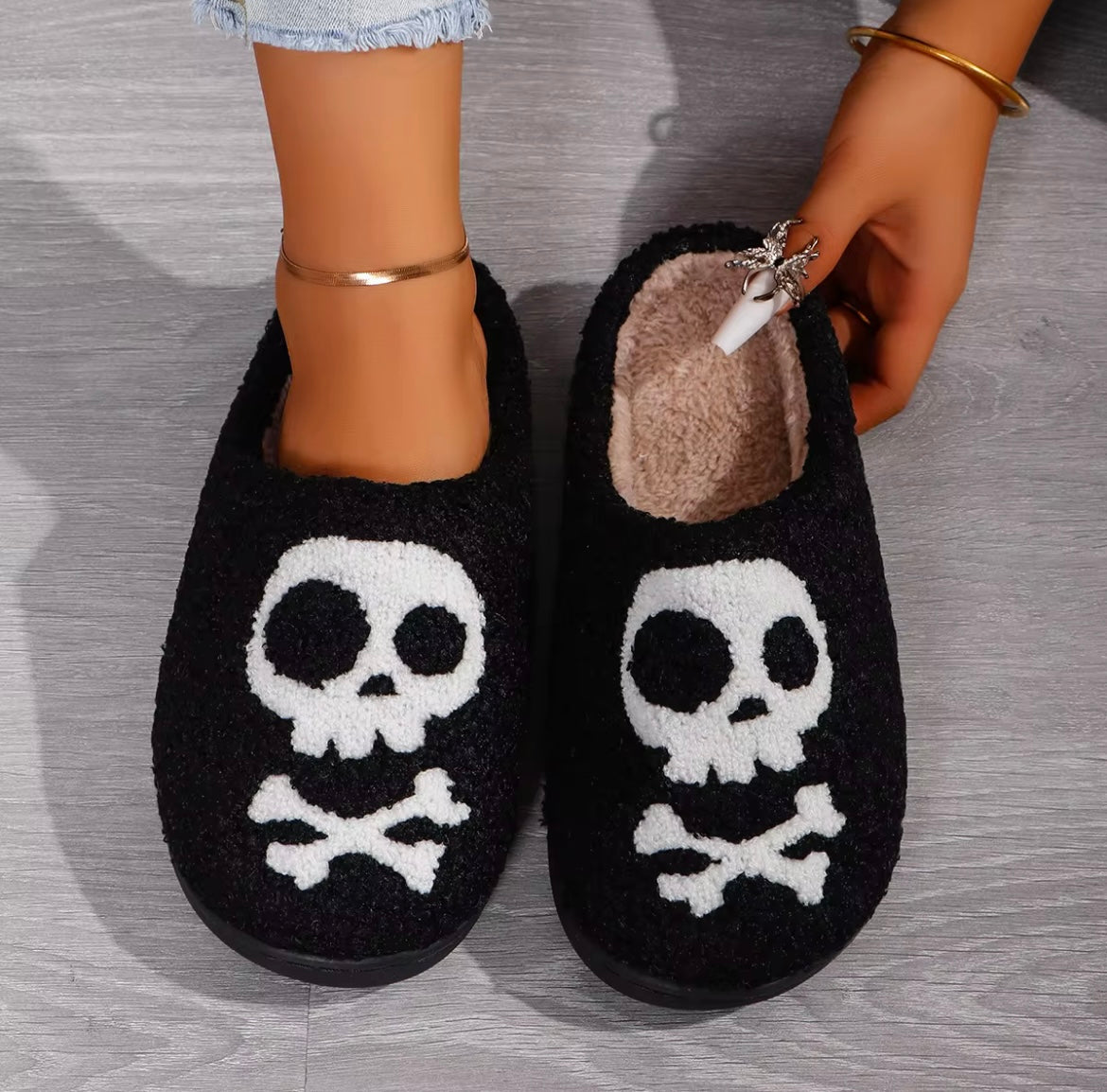 Halloween Skull Fuzzy Slippers