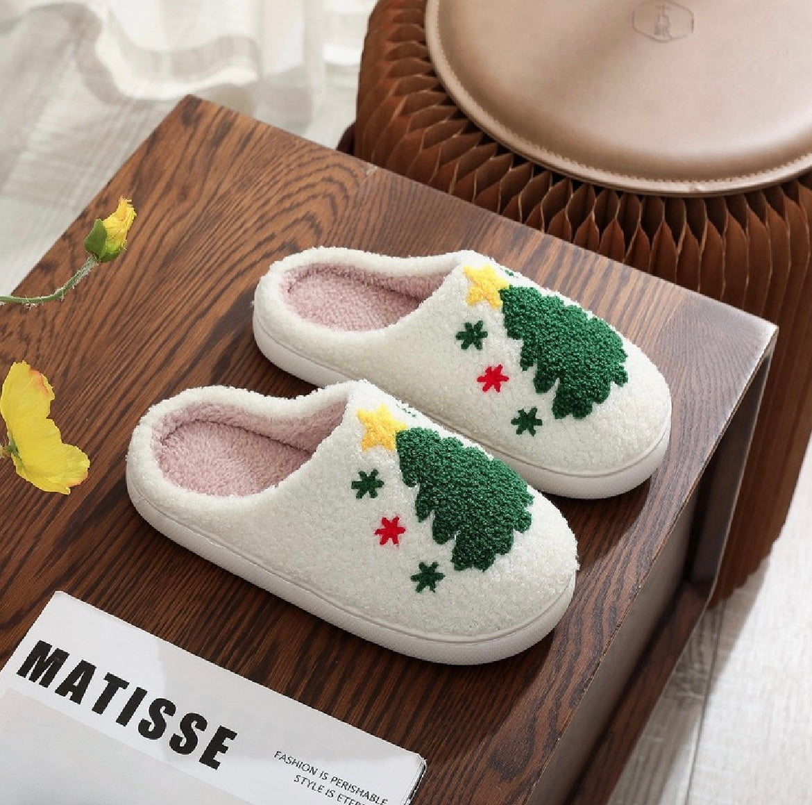Christmas Tree Fuzzy Slippers